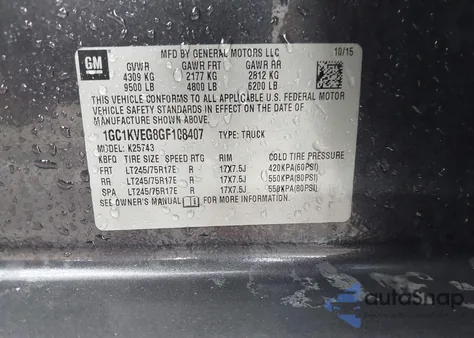 2016 Chevrolet Silverado 2500Hd Lt z USA, uszkodzony, nr VIN 1GC1KVEG8GF108407